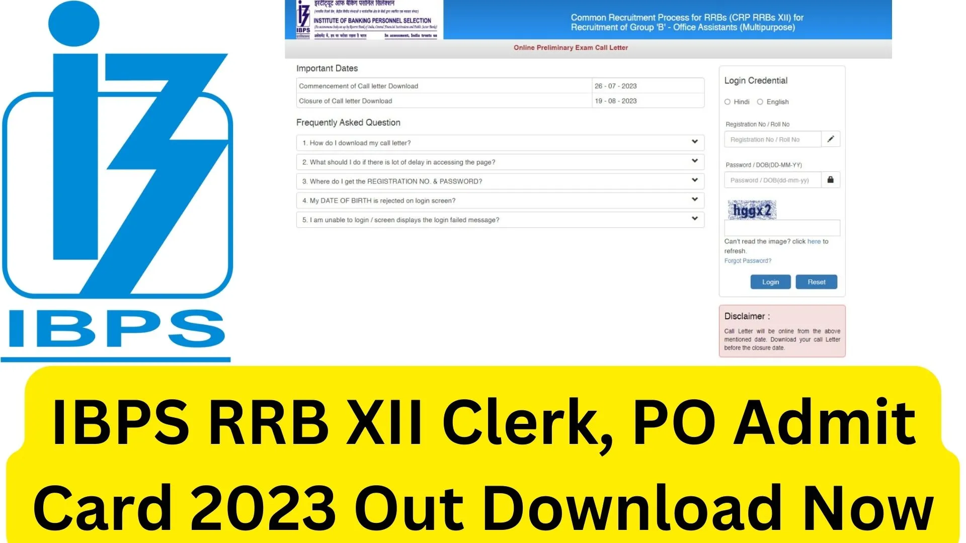 IBPS RRB XII Clerk PO Admit Card 2023 IBPS RRB XII Clerk PO Admit Card 2023 - Download Now